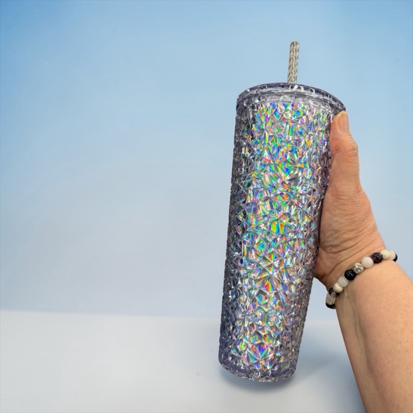 Starbucks Silver Iridescent Gem Tumbler With Straw Holiday Christmas New - Picture 2 of 6